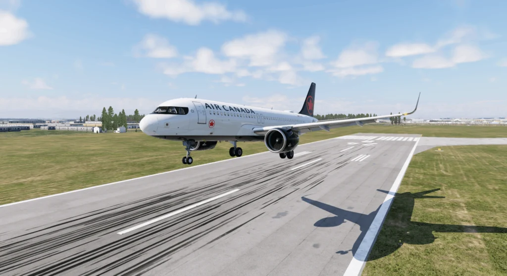 White Air Canada plane about to land on runway