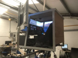 David Feetham's enclosed Cessna 172 flight simulator during construction