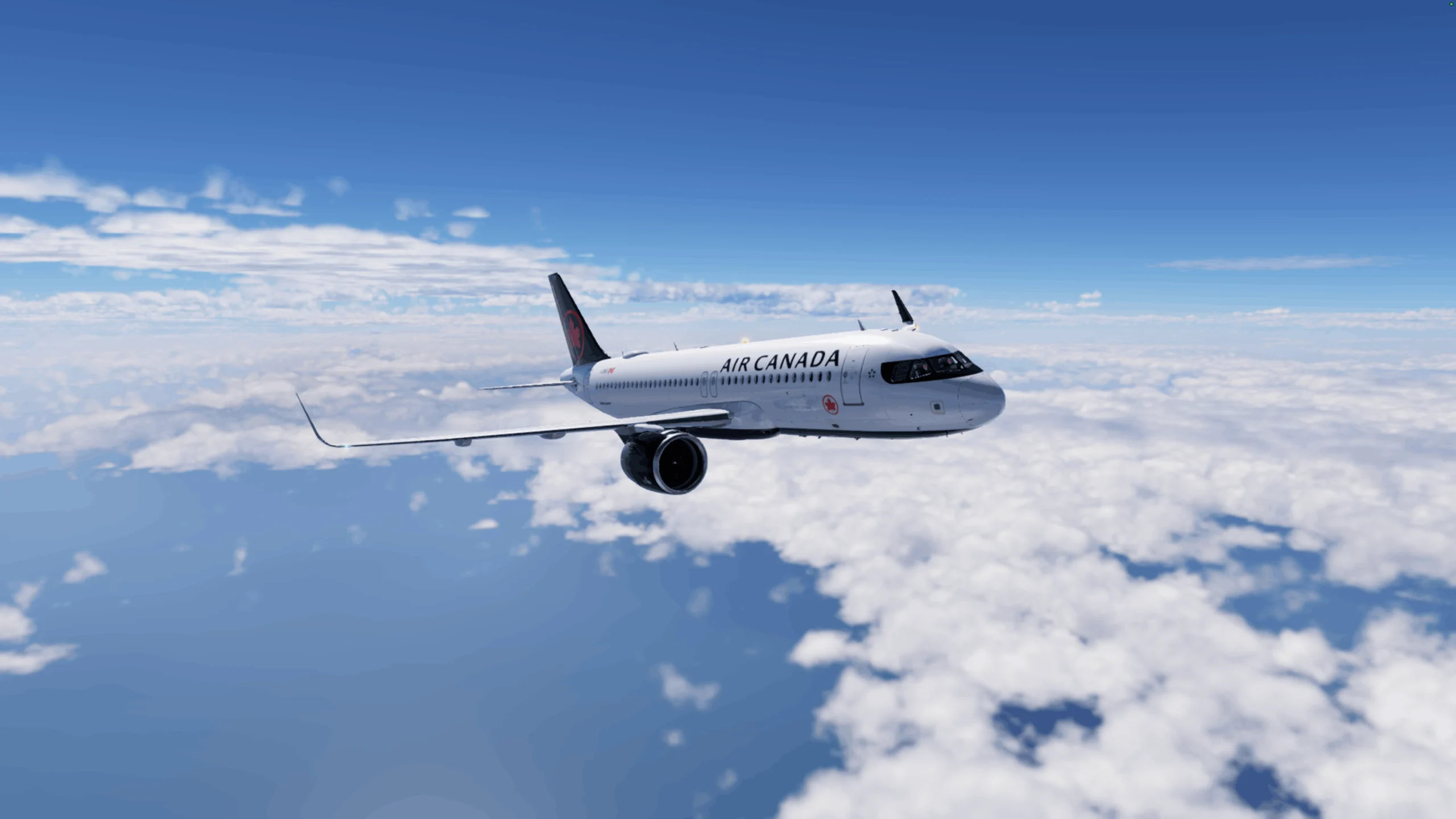 White Air Canada plane in flight above clouds